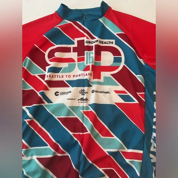 STP Mens 2016 Red and Teal Blue Cycling Jersey XL - Picture 5 of 7